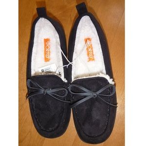 Womens SPORTO Moccasin Slippers House Shoes Size Small  5/6 Faux Suede Black NWT